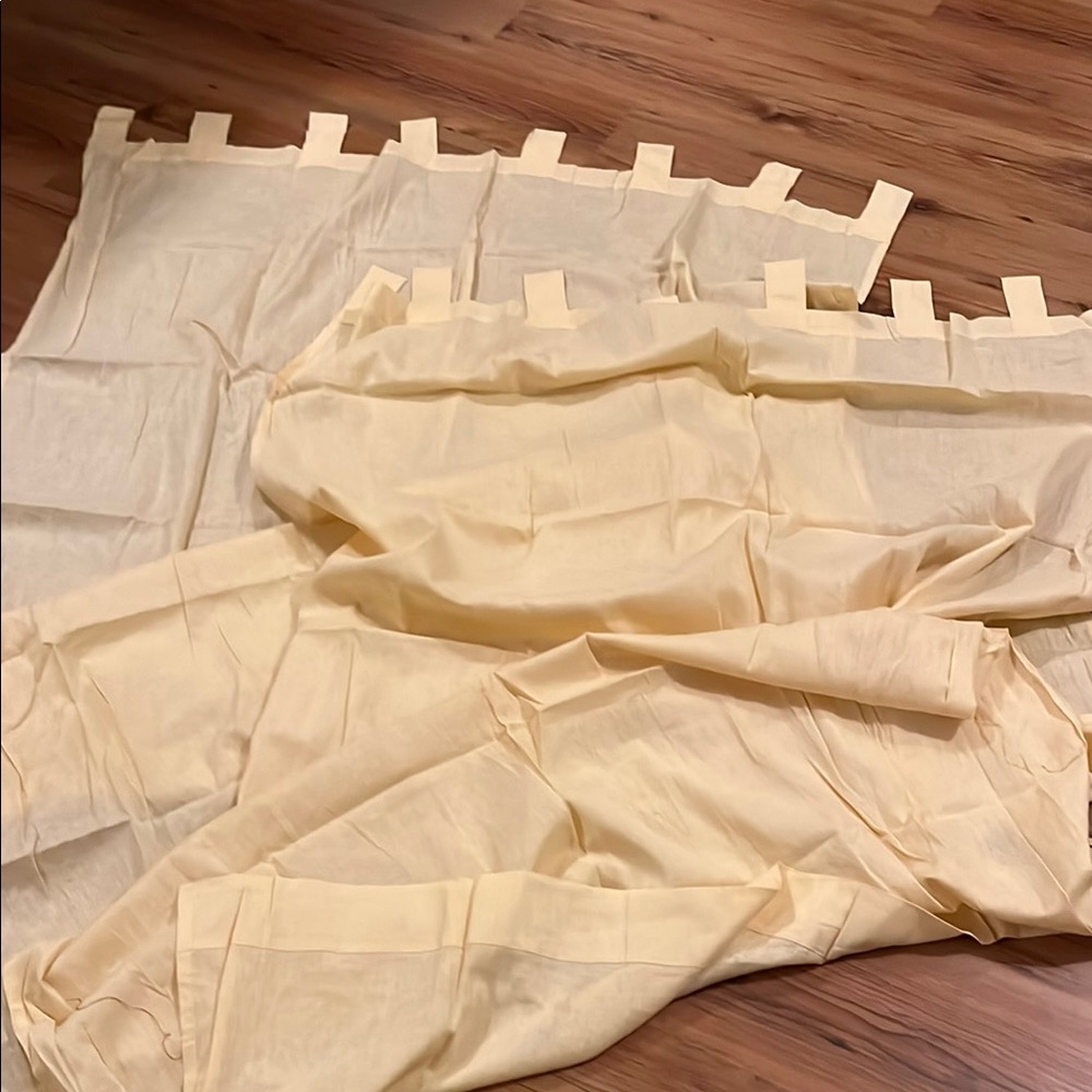 Light Yellow Linen/Cotton Blend Unlined Tab Top Curtain Panel 48” x 84” PAIR